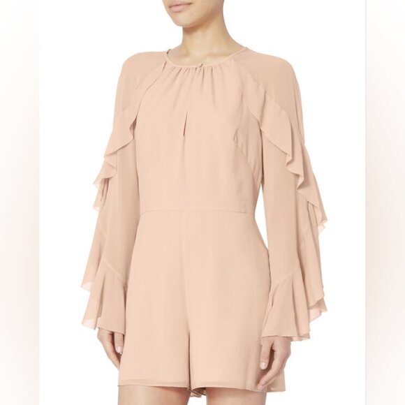 INTERMIX Molly 100% Silk Ruffle Sleeve Romper Dress In Nude Dusty Rose Size XS? - Picture 4 of 16